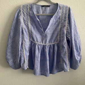 Zara Boho Puff Sleeve Top Size XS